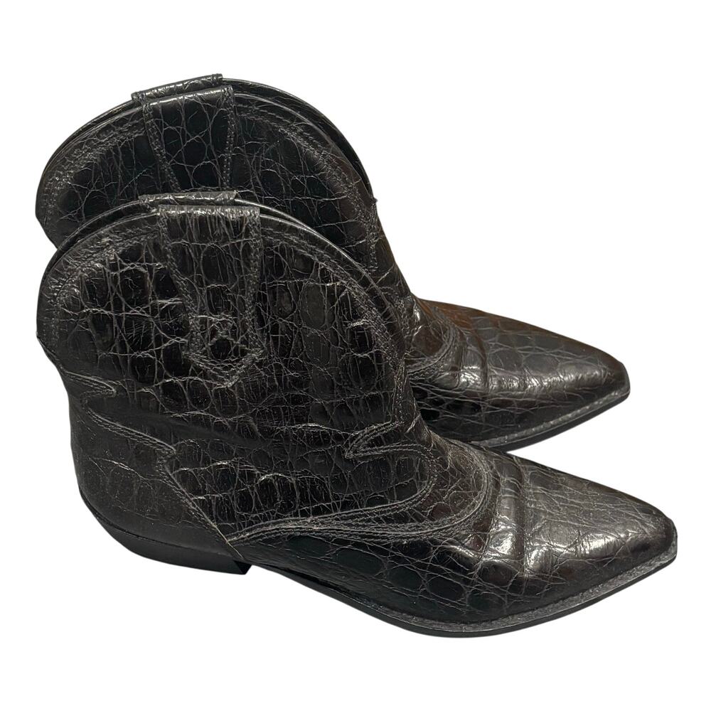 Lavorazione Artigiana Black Textured Leather Short Western Style Boot - 8.5N